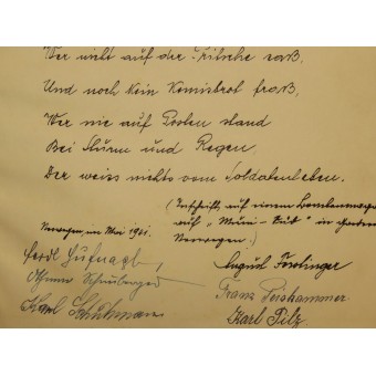 Minnet av det norska fälttåget 1940 med soldaternas signaturer. Espenlaub militaria
